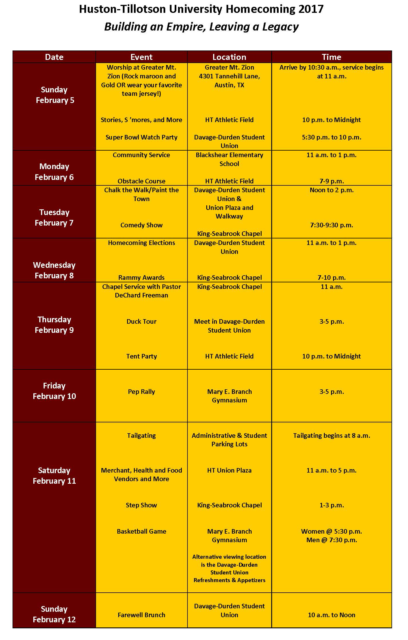 Homecoming 2017 Schedule