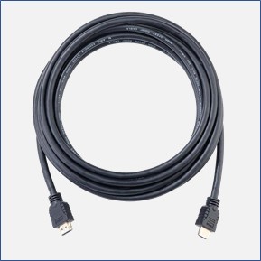 A coiled black HDMI cable in a circle with both ports trailing, available to students, faculty, and staff.