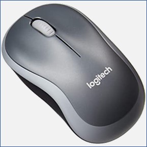 A wireless computer mouse, in grey, available to students, faculty, and staff.